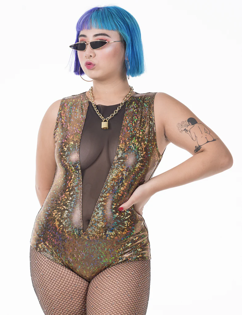 V MESH FRONT BODYSUIT - GOLD RUSH - Image 7