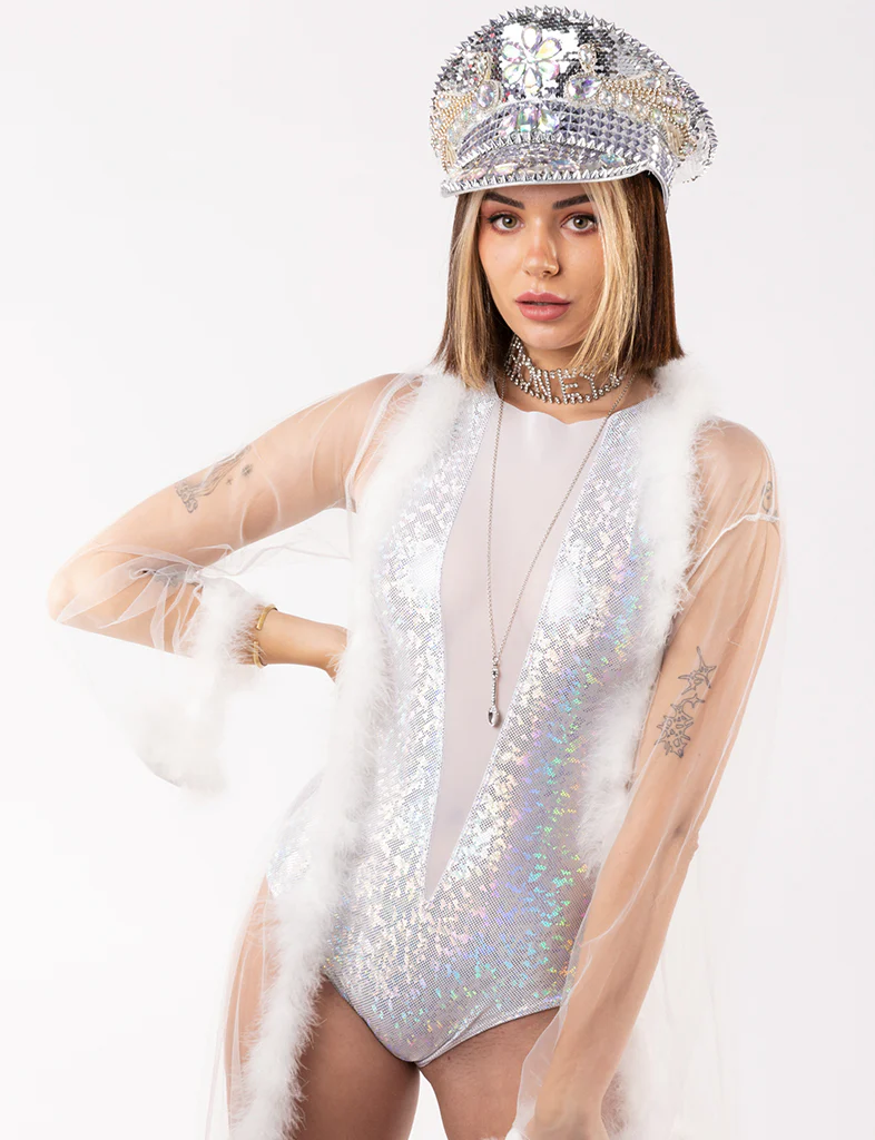 V MESH FRONT BODYSUIT - PLAYA WHITE - Image 4