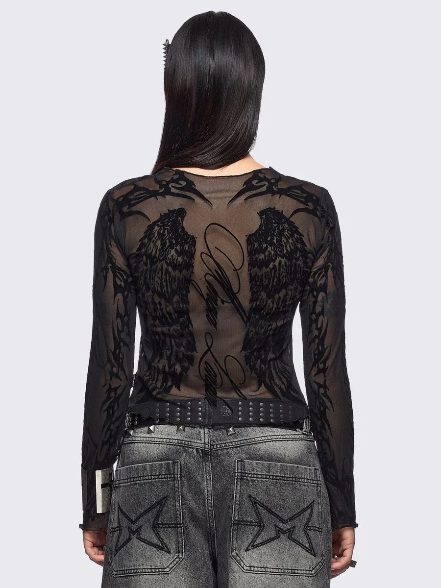 WING IT BLACK MESH TOP - Image 3