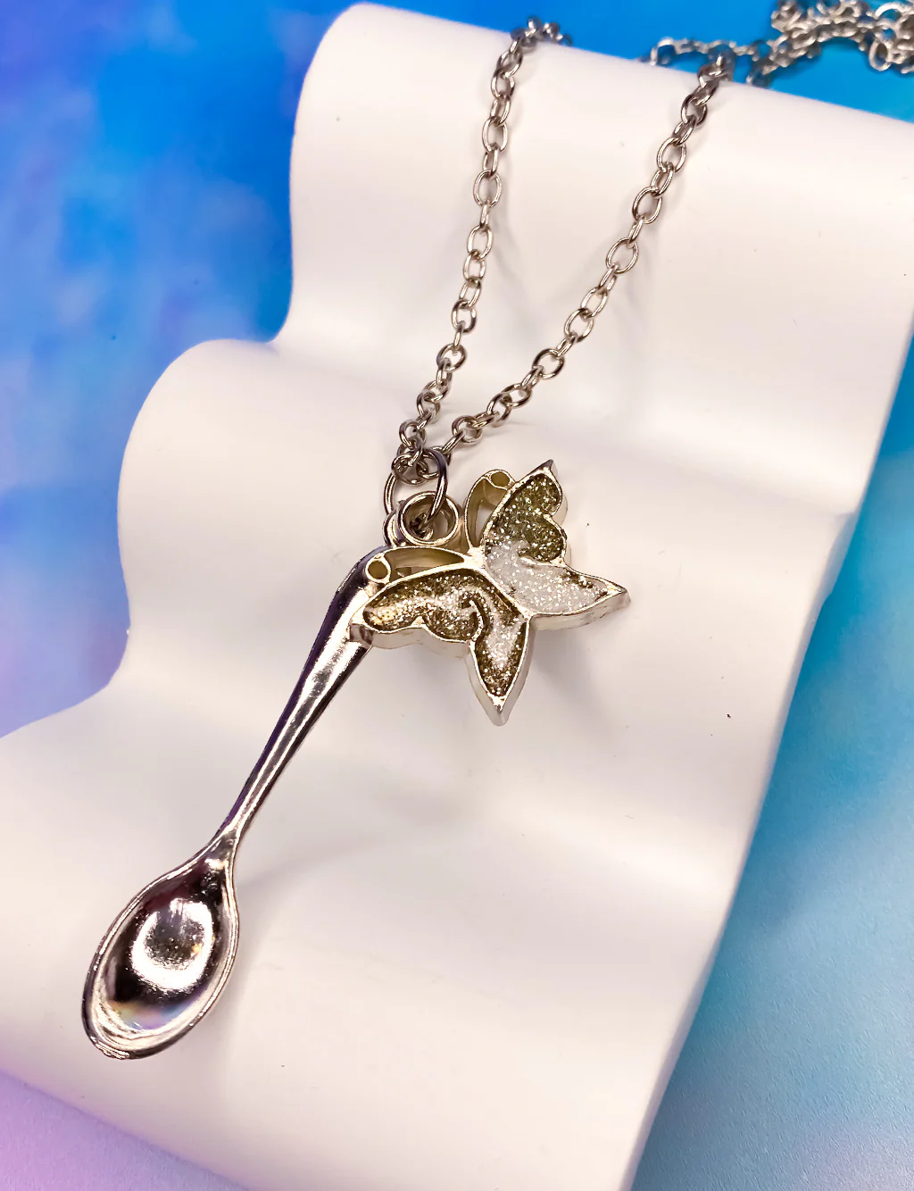 Y2K GLITTER BUTTERFLY SPOON NECKLACE